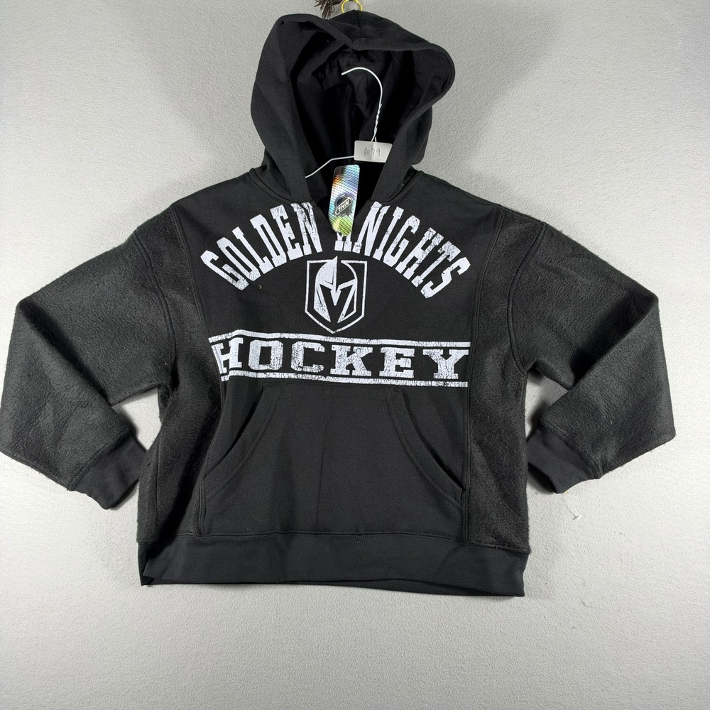 NHL Vegas Golden Knights Hockey Hoodie Youth M 7/8 Black Fleece Pullover NWOT